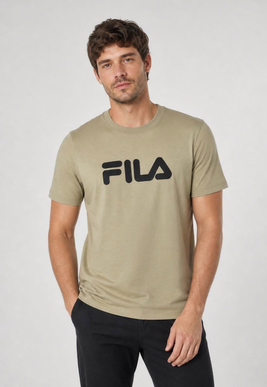 Camiseta Masculina Fila Regular Letter Premi Bege